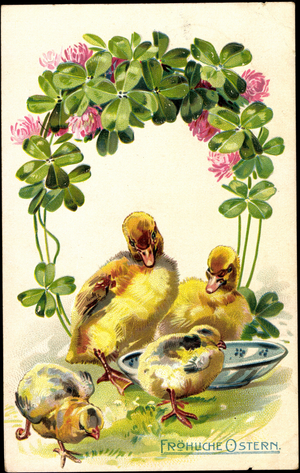 Embossing Happy Easter, Chicks, Clover leaves, Bowl