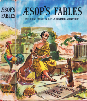 Front dust wrapper design, from Aesop's Fables including Fables by La Fontaine and others published by Ward Lock, 1962 (colour litho)