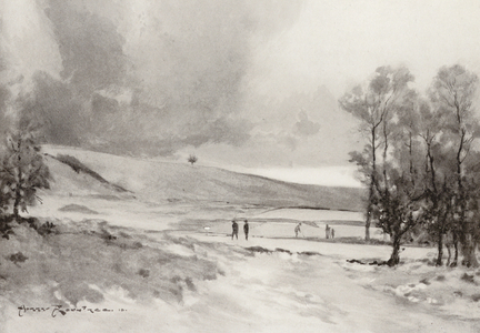 Golf Courses: Hollinwell, looking across the second green (litho)