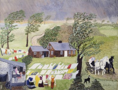 Taking In Laundry, 1951 (oil on pressed wood)