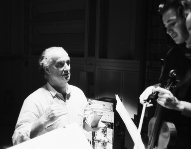 Luigi Nono at IRCAM, Paris, France, 1985 (photo)