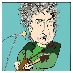 Bob Dylan (older) with guitar American folk singer