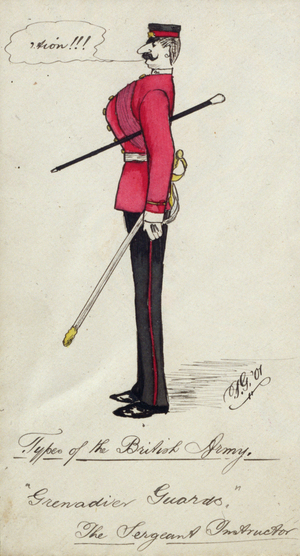 Types of the British Army: Sergeant Instructor, Grenadier Guards, 1901 (w/c on paper)