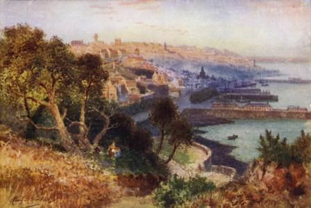 Guernsey from Fort George (colour litho)
