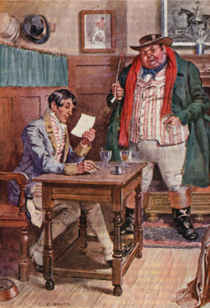 Illustration for The Pickwick Papers by Charles Dickens (colour litho)