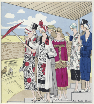 At the Velodrome, illustration from Art, Gout, Beaute, pub. 1924 (pochoir print)