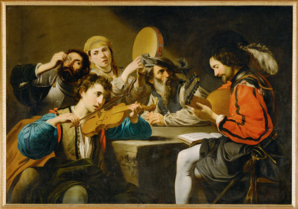 Concert with four persons and one drinker (painting on canvas)