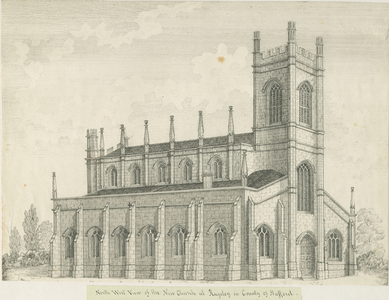 Rugeley Church (New): pen and ink drawing, nd [19th cent] (drawing)