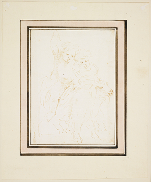 Two Putti on a Goat, c.1640 (pen & brown ink) 