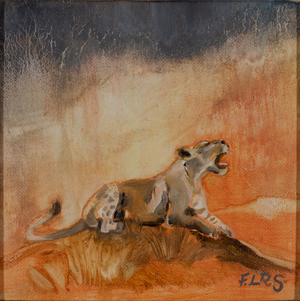 Lioness at sunset, 2019 (oil on canvas)
