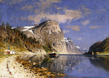A Steamer in the Sognefjord,  (oil on canvas)