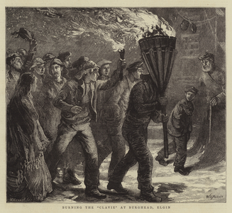 Burning the "Clavie" at Burghead, Elgin (engraving)