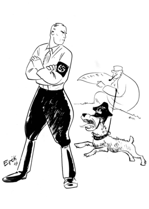 Caricature about Poland before the beginning of the war, 1939 (b/w photo)