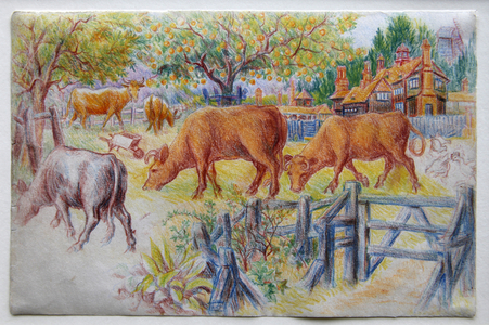 Cows Grazing (coloured pencil on paper)
