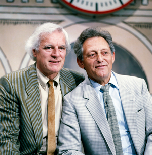 Dalli Dalli, television show with Hans Rosenthal broadcast from 05.09.1985, Germany, contributors: (f.l.) Fast draughtsman Oskar (Hans Bierbrauer), presenter and entertainer Hans Rosenthal