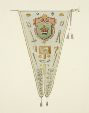 Banner of the Wire-Drawer's Company of Bristol, 1705 (obverse), c.1833 (pencil, w/c & bodycolour on paper)