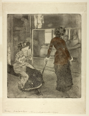 Mary Cassatt at the Louvre: The Etruscan Gallery, 1879-80 (soft ground etching, drypoint, aquatint, etching & pastel on paper)