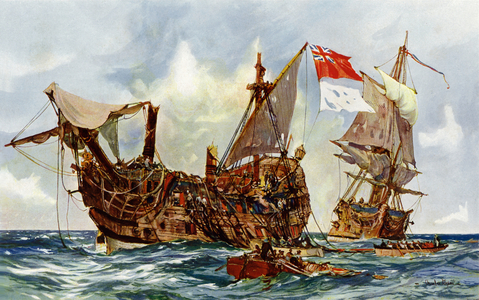 Capture of the "Mars" by the "Nottingham" (colour litho)