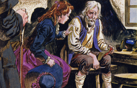 The elderly cobbler did not recognise his daughter (colour litho)