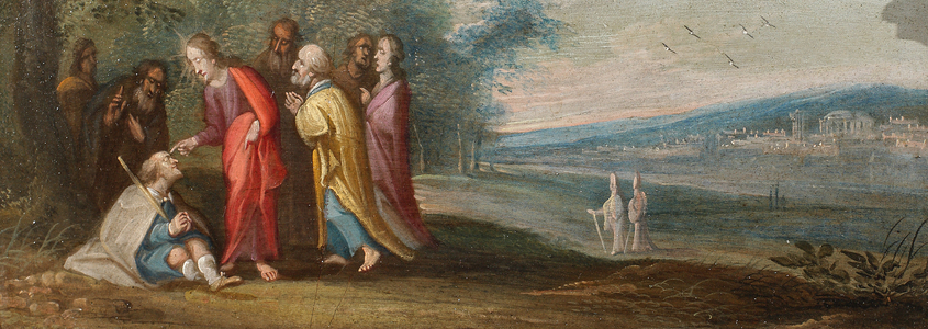 The Chirk Cabinet: Christ healing the Man Blind from Birth