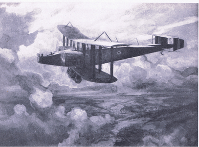 A Handley-Page aeroplane bombing Nablus by night, 1918, from British Adventure published by Collins, 1947 (litho)