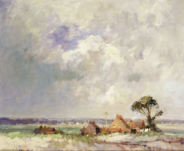Rain Clouds over Marshes Norfolk, (oil on canvas)