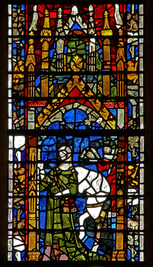 Window w40 depicting pilgrim donors (stained glass)