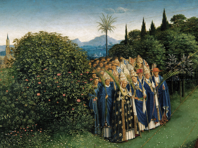 Detail of the Adoration of the Mystic Lamb, from the centre panel of the Ghent Altarpiece (oil on panel)