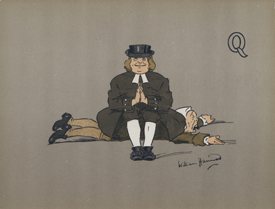Letter Q, Quiet Quaker Quashing Quarrelsome Quidnunc (colour litho)