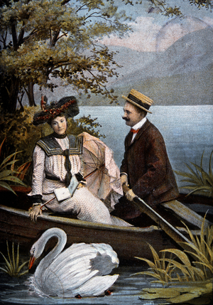 Couple in Rowboat in Park, Postcard, Circa 1904