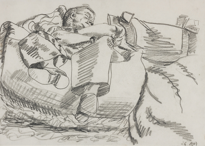 POW asleep on the March, 26 April 1945 (pencil on paper)