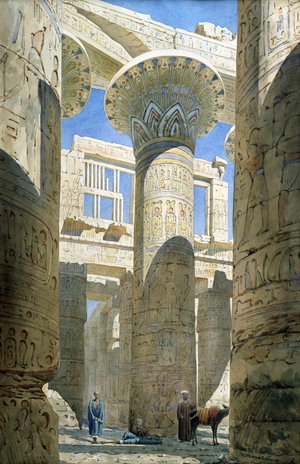 Karnak - Great Hall of Columns: View across centre avenue', 1866. Watercolour. Richard Phene Spiers (1838-1916) English Architect. Temple complex at Thebes (Luxor). 