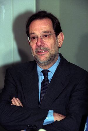 NATO Secretary General Javier Solana (Spain) during a press conference..., 1999 (photo)