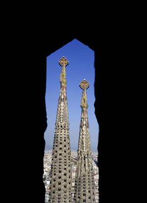 Spain, Barcelona.  Sagrada Familia Cathedral (Designed By Gaudi).