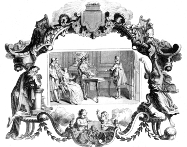 French king Henri IV, in presence of queen Marie de Medicis, showing his minister Maximilien de Bethune, duke of Sully, letters from Poitou containing details about a conspiracy, 1608, engraving by Nicolas Guerard le fils (18th century)