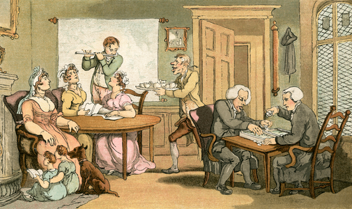 The social evening (colour litho)
