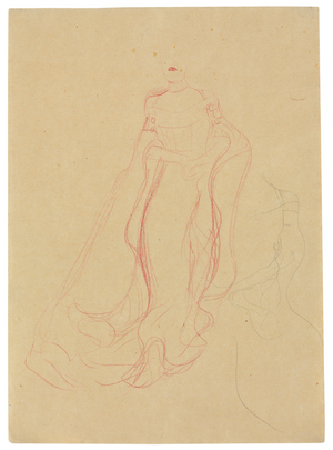 Costume Study with Hands Clasped Together, Repetition of the Right Side, c.1903-04 (coloured wax crayon & pencil on buff paper)