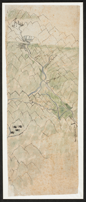 Picture-map of Central Tibet in 7 sections, running East to West, i.e. the imaginary viewer is looking South.