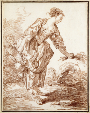 A Sheperdess Picking Flowers,  (red chalk on paper)