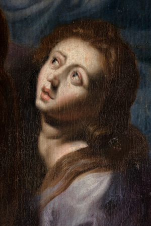 Elsegem, Saint Maurus church, interior, north aisle, altar, painting Descent from the Cross, copy after Pieter Paul Rubens, Flemish School, 18th century, detail