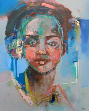 She Speaks For Herself, 2020 (acrylics, pastels and gold leaf on canvas)
