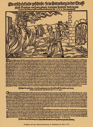 Burning witches in Derneburg, Germany, 1555 (woodcut)
