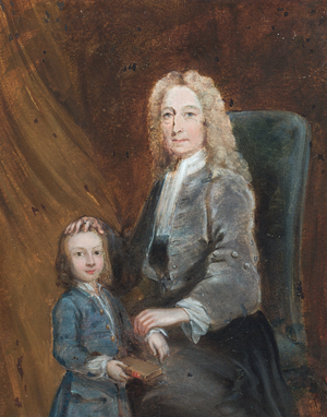 Portrait of Auditor Harley with a boy (oil on paper)