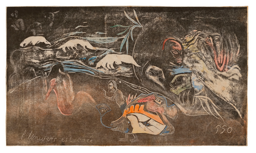 The Universe Is Being Created), from the Noa Noa Suite, 1893-94 (woodblock print in black and brown inks with w/c on paper)
