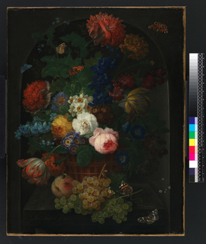 A basket of flowers with fruit, 1805 (oil on canvas)