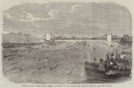 Opening of the Thames Rowing Season, Procession of the London Boat Clubs on Saturday Last (engraving)