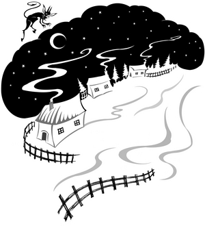 Snowswept Village, 2022 (Ink And Digital)