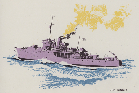HMS Bangor (colour litho)