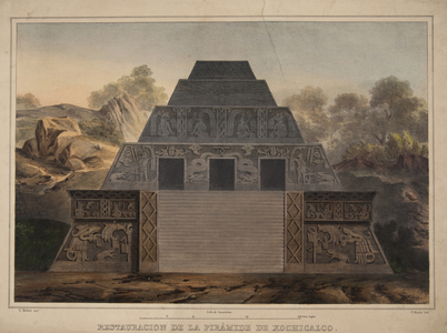Restauracion de la Piramide de Xochicalco, 1839 (litho)