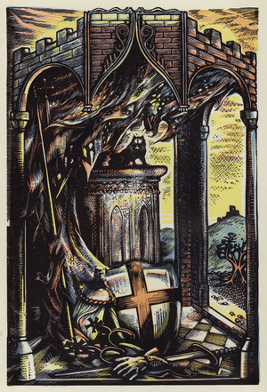 "Communicable Relics" (coloured woodcut)